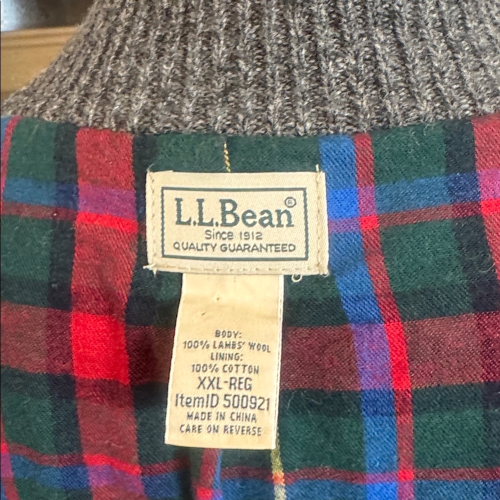 L.L.Bean Lambswool Full Zip Sweater Jacket Gray Plaid Lined XXL - Picture 8 of 12